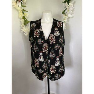 Vintage Christmas Santa Women's L Tapestry Vest Vintage Adjustable Bobbie Brooks